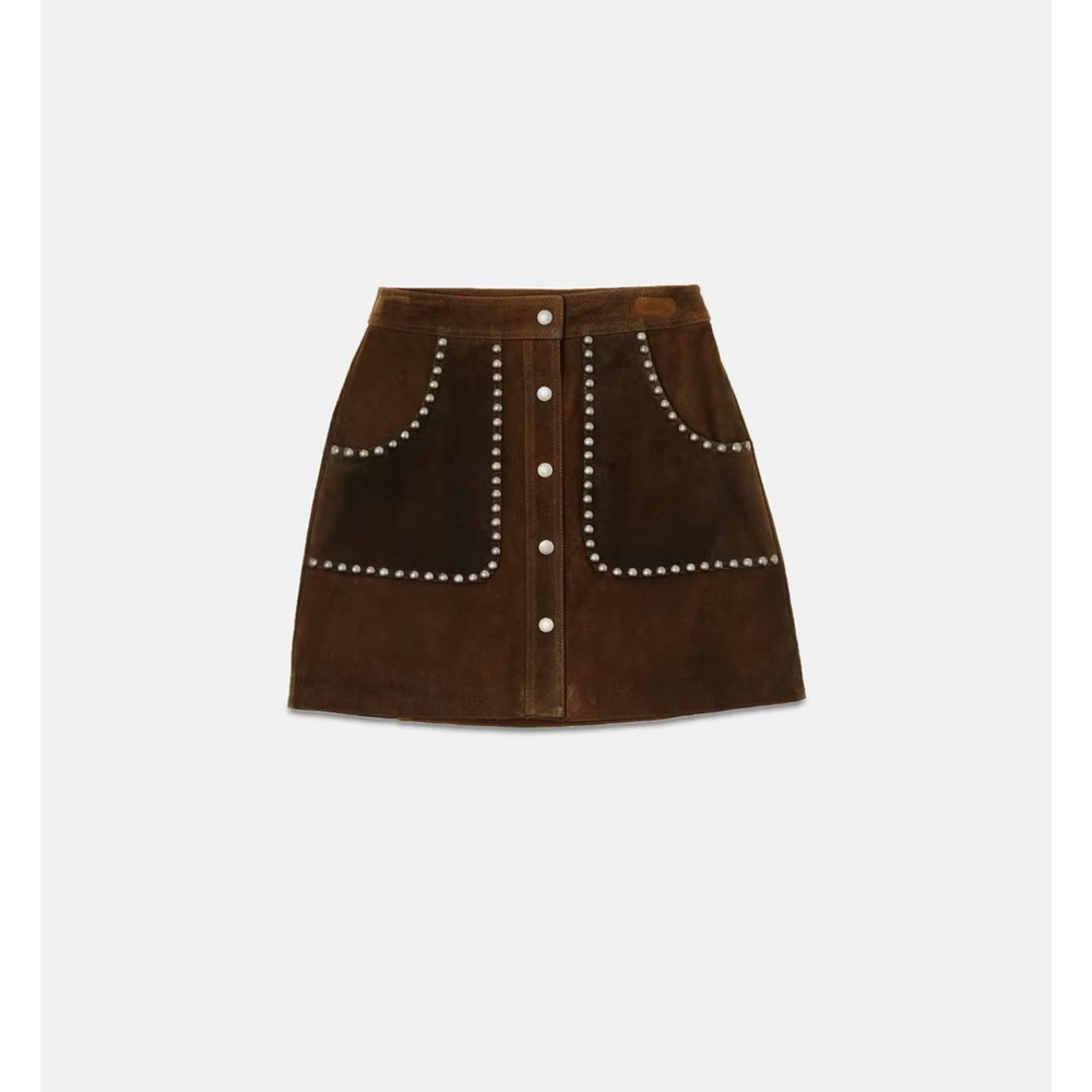 Golden Goose brand new 
Brown Suede Skirt with Stud Details